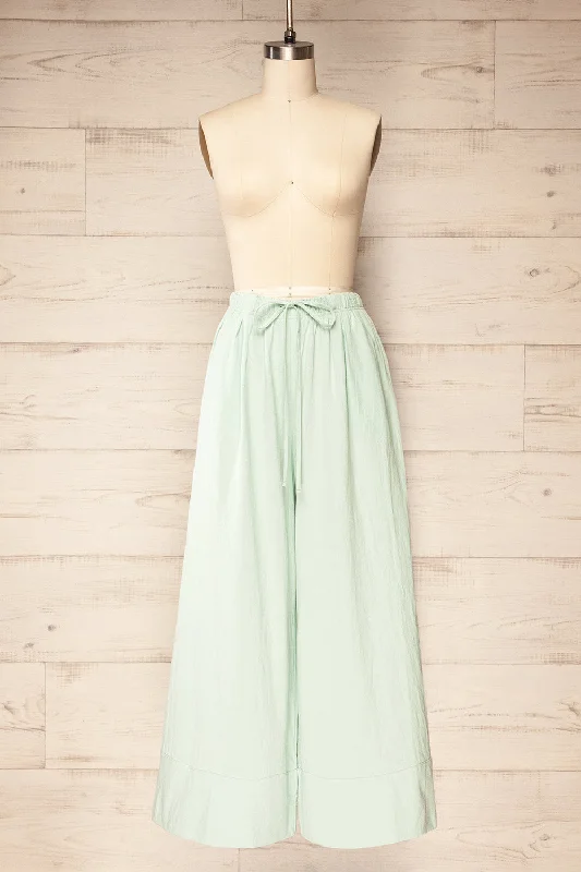 Elne Mint | Wide-Leg Cotton Pants w/ Pockets