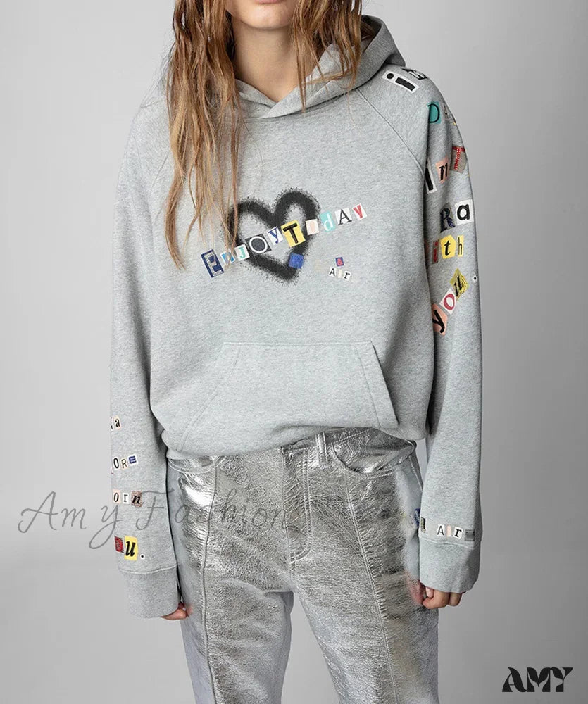 Heart Diamond Embroidered Cozy Comfortable Colorful Soft Hoodies