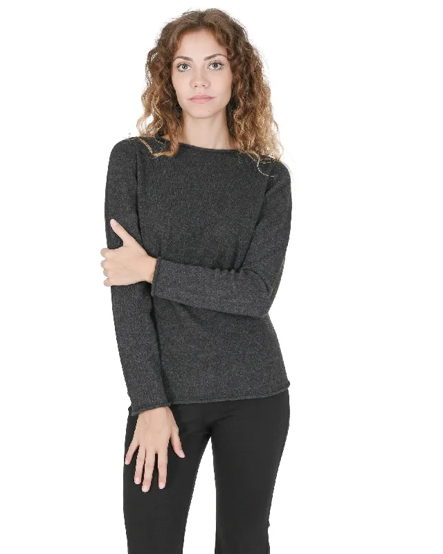 Crown of Edinburgh Cashmere Women's Premium Cashmere Boatneck Sweater in Dark gray - L