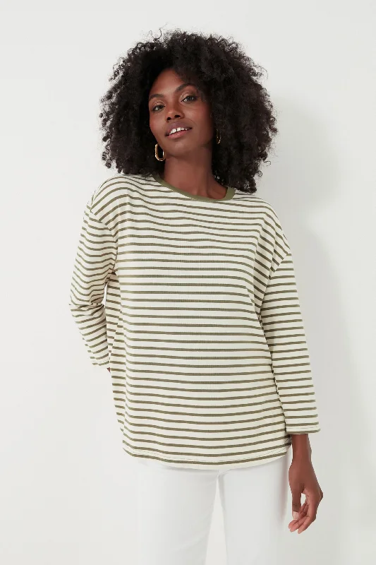 Olive Striped Knit Popover