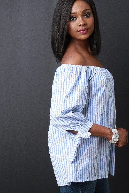 Striped Off The Shoulder Tie Sleeve Top