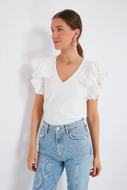 White Tory Flutter Sleeve Top