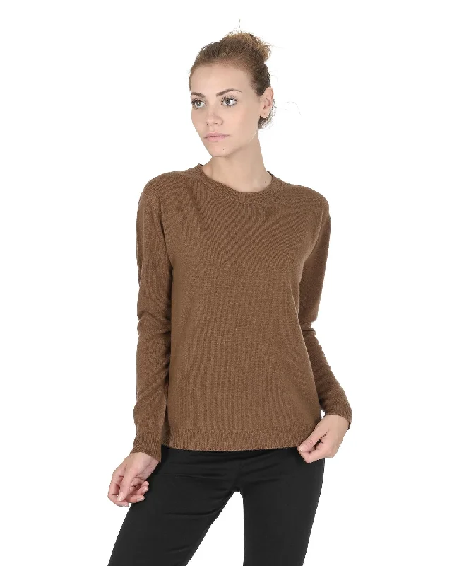 Crown of Edinburgh Cashmere Women's Round Neck Cashmere Sweater in Light brown - 44 EU