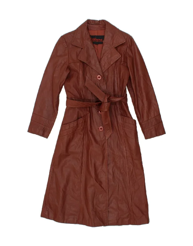 WILSON Womens Leather Coat UK 12 Medium Brown Leather