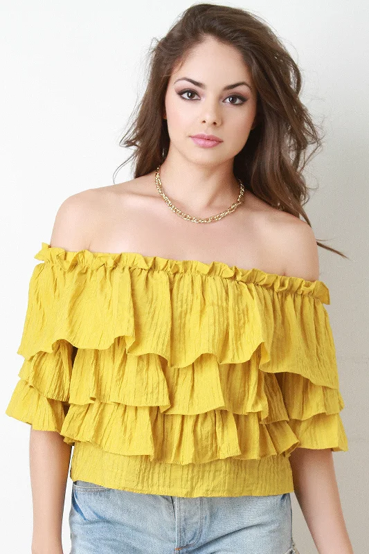 Tiered Ruffle Bardot Top