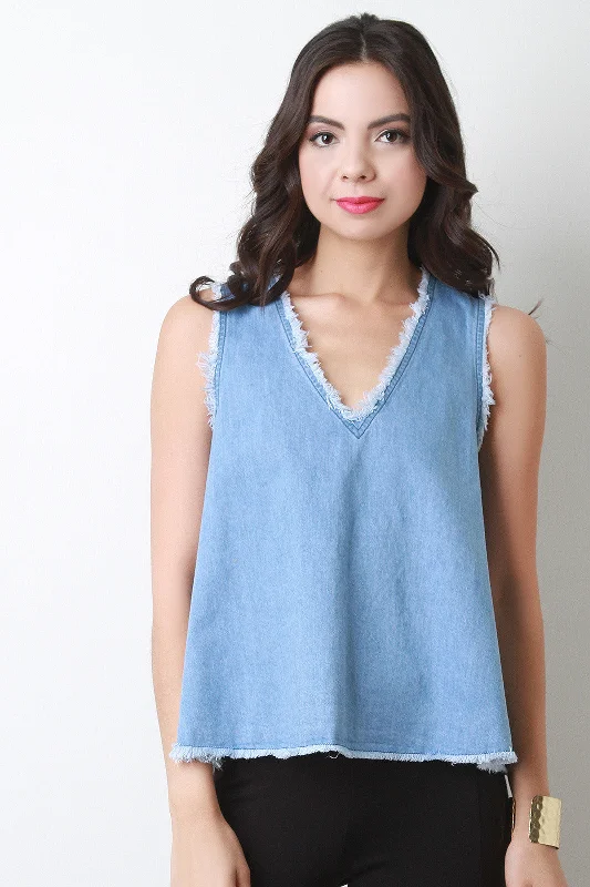 Open Back Frayed Hem Tank Top