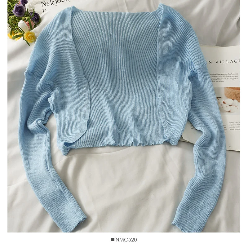 Korean small shawl women's cardigan vertical stripe top  1768