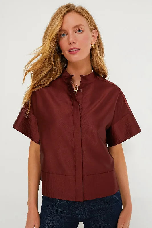 Oxblood Dupioni Trapunto Stitch Sofia Shirt