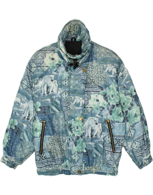 VINTAGE Womens Windbreaker Jacket UK 16 Large Blue Animal Print