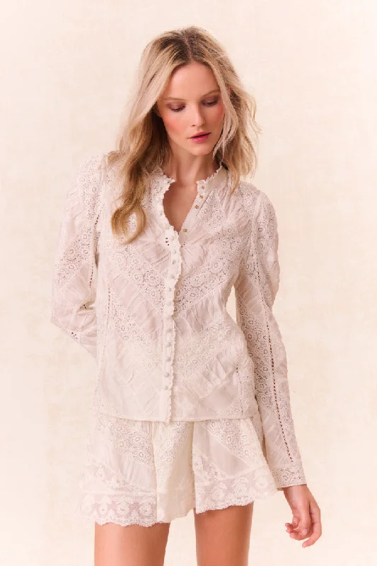 Isaline Button Down Lace Top - OFF WHITE