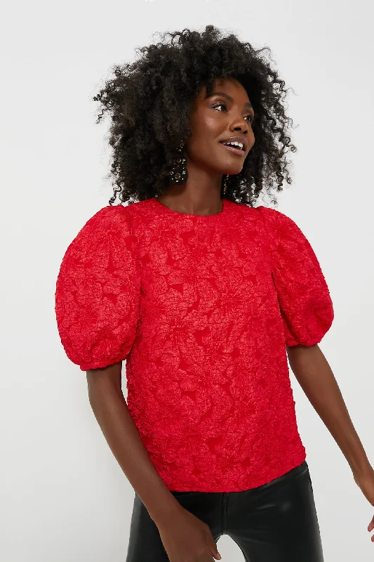 Red Jacquard Noelle Blouse