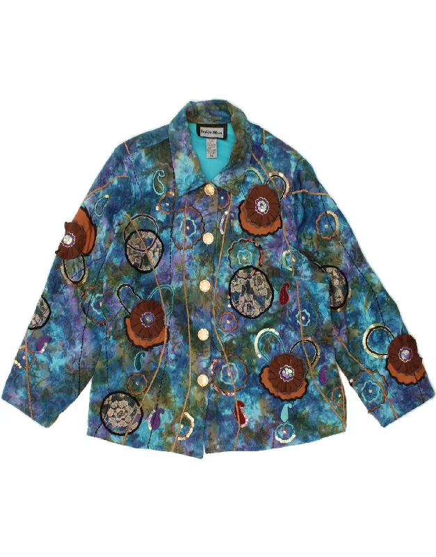 INDIGO MOON Womens 5 Button Oversized Blazer Jacket UK 18 XL Blue Floral