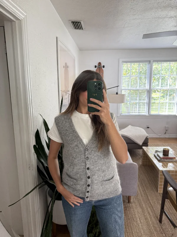 FRNCH Kiara Grey Wool Knit Buttoned Vest Top