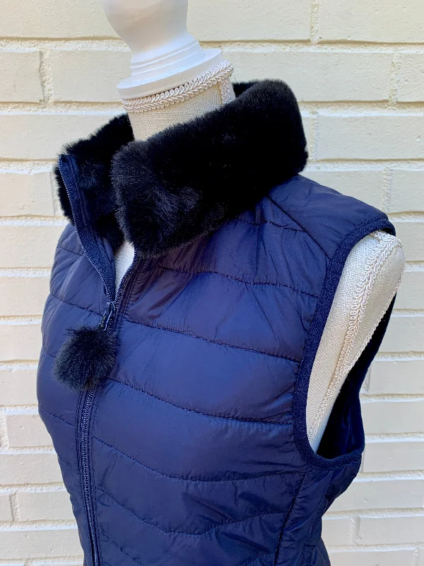 Blondie Navy Puffer Vest w Faux Black Fur (PFFNavy 2)