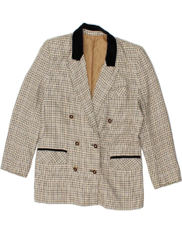 VINTAGE Womens Double Breasted Blazer Jacket UK 12 Medium Beige