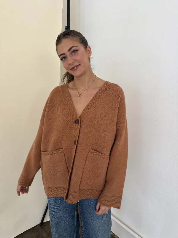 PINCH Mila Rust Knit Buttoned Oversized Cardigan