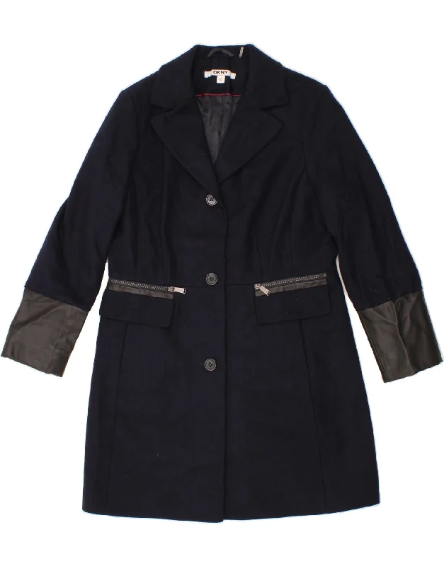 DKNY Womens Overcoat UK 16 Large  Navy Blue New Wool