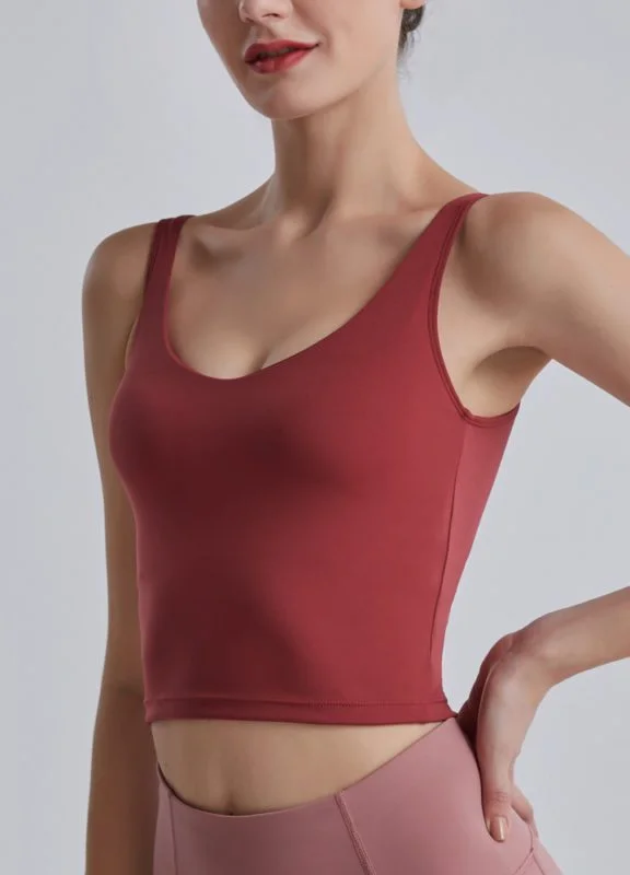 Women’s Tank Top with Built in Bra-Red