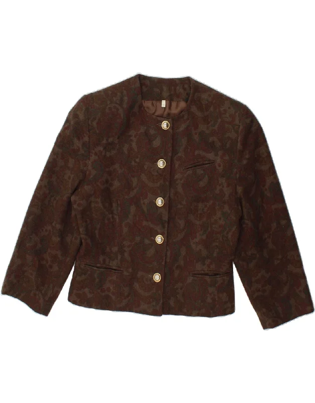 VINTAGE Womens 5 Button Blazer Jacket IT 44 Medium Brown Paisley Wool