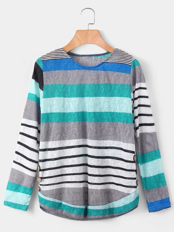 Custom Round Neck Pullover Stripe Long Sleeve T-Shirts