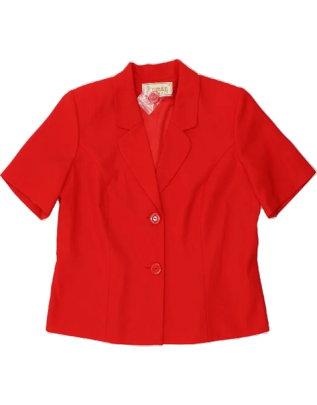 ROMAN Womens 2 Button Short Sleeve Blazer Jacket UK 18 XL Red Polyester