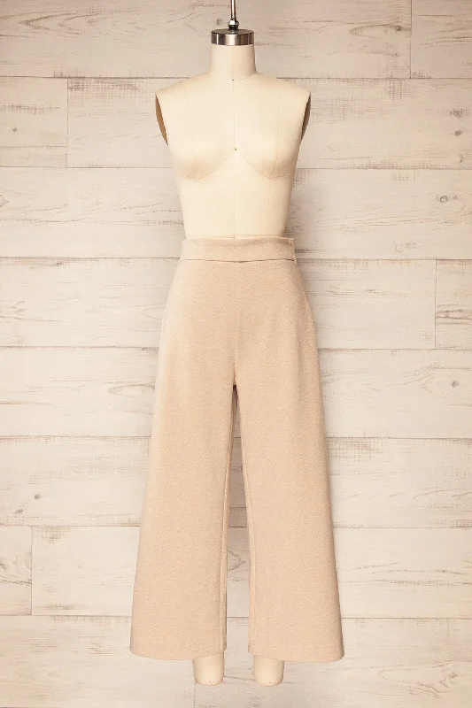 Auckland Beige | Cropped Felt Wide-Leg Pants