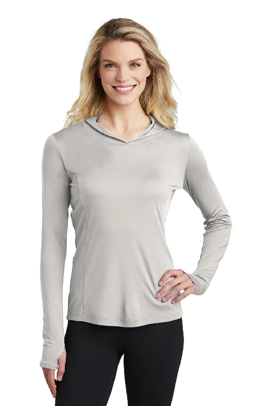 Sport-Tek Womens Competitor Moisture Wicking Long Sleeve Hooded T-Shirt Hoodie - Silver Grey