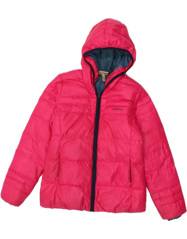 ADIDAS Womens Hooded Padded Jacket UK 14 Medium Pink Polyester