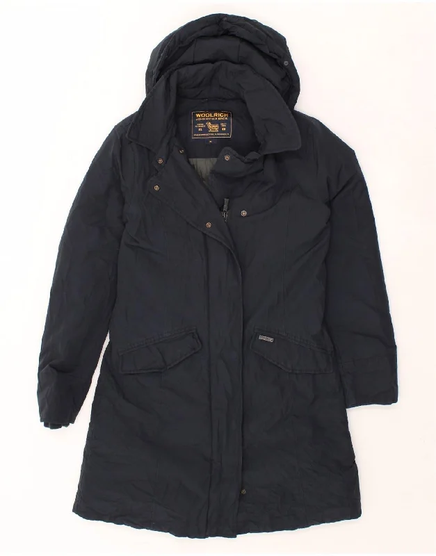 WOOLRICH Womens Hooded Padded Coat UK 14 Medium Navy Blue Cotton