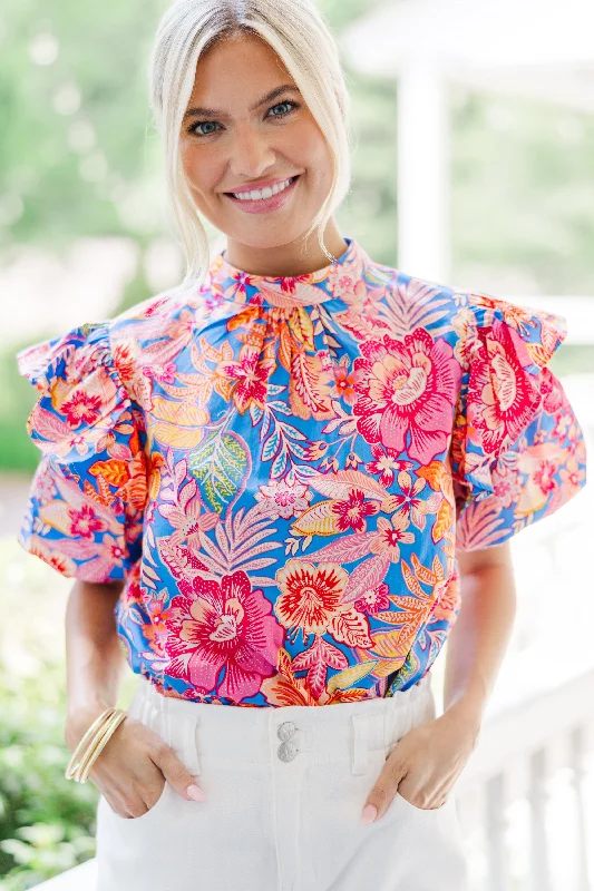 Made You Look Hot Pink Floral Blouse