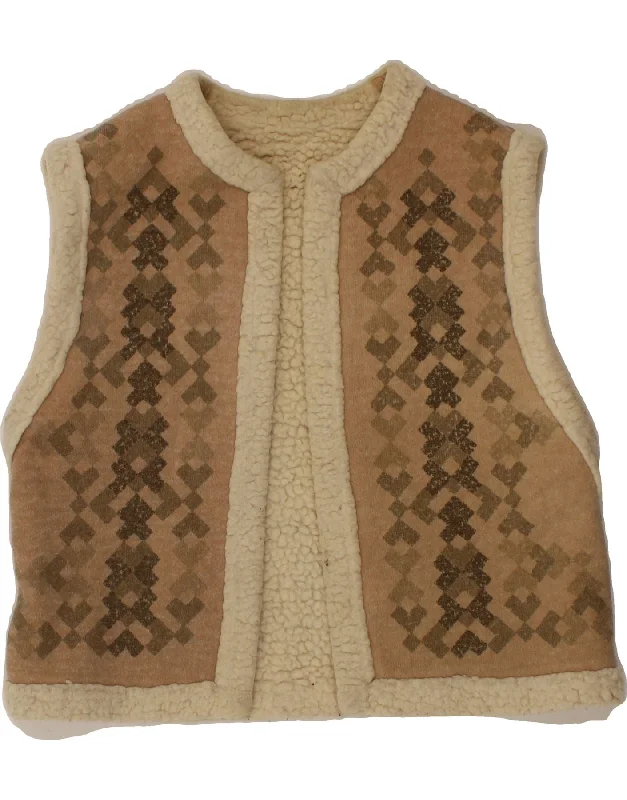 VINTAGE Womens Sherpa Gilet EU 38 Medium Brown Geometric