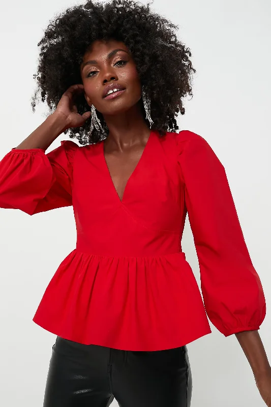 Red Puff Sleeve Elaina Blouse