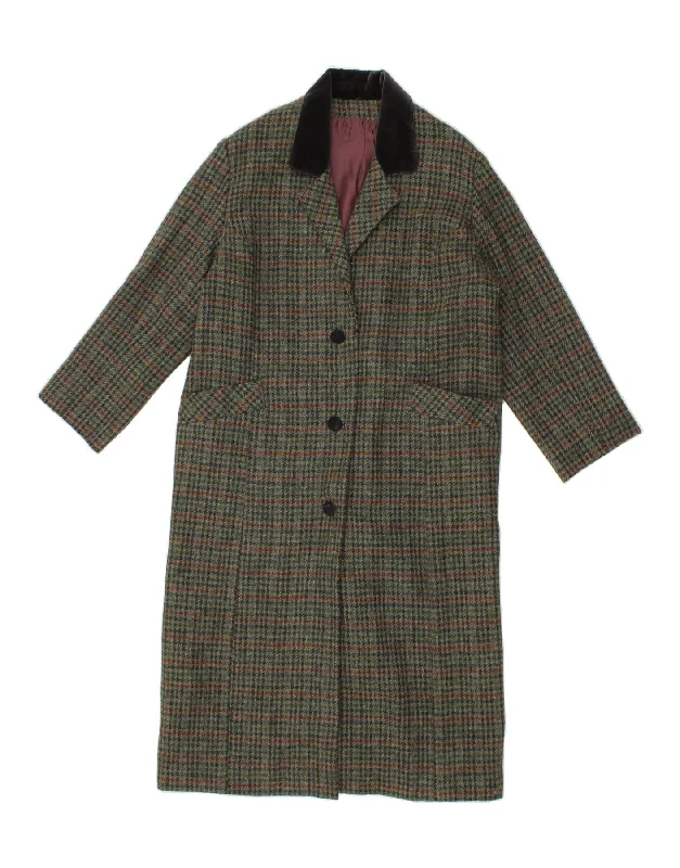 VINTAGE Womens Overcoat UK 16 Large Green Houndstooth