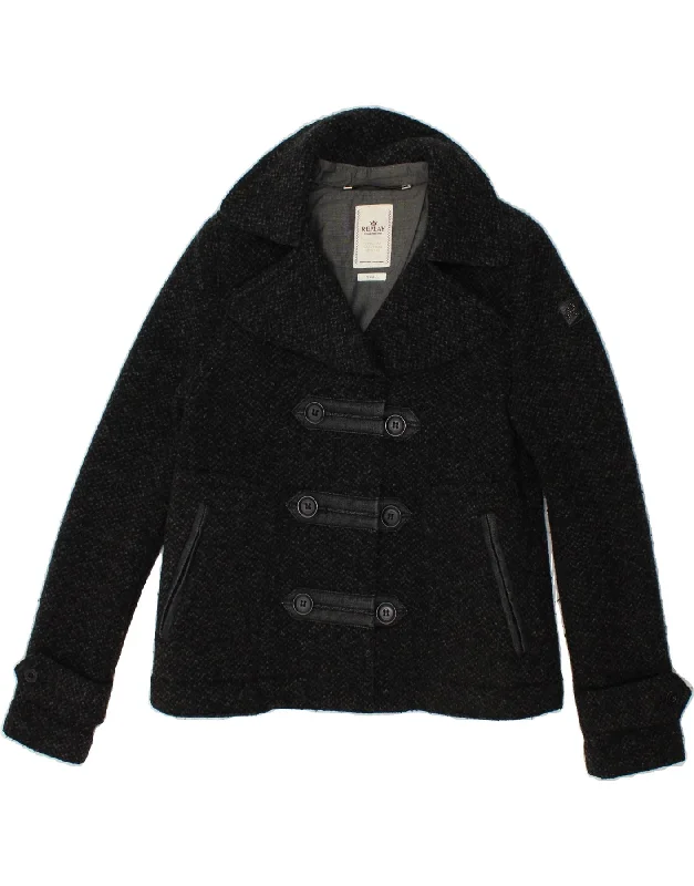 REPLAY Womens Pea Coat UK 10 Small Grey Virgin Wool