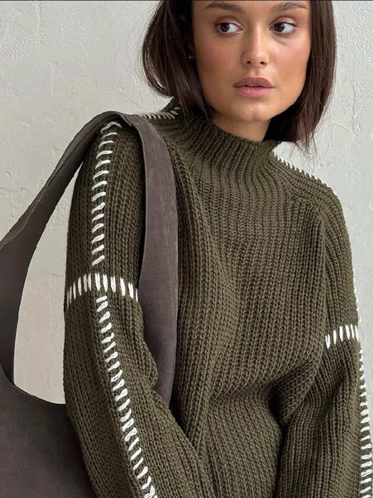 Fashion Cropped O Neck Heavy Women's New Casual Long Sleeves Sweater