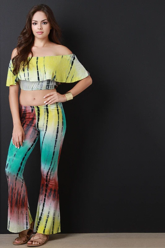 Tie Dye Ruffle Off-The-Shoulder Crop Top