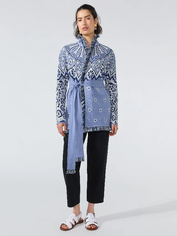 Dalton Cotton Jacquard Cardigan Blue