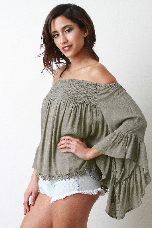 Off-The-Shoulder Bell Sleeve Peasant Blouse