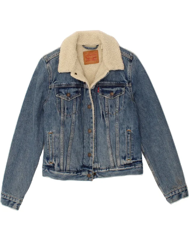 LEVI'S Womens Denim Sherpa Jacket UK 10 Small Blue Cotton