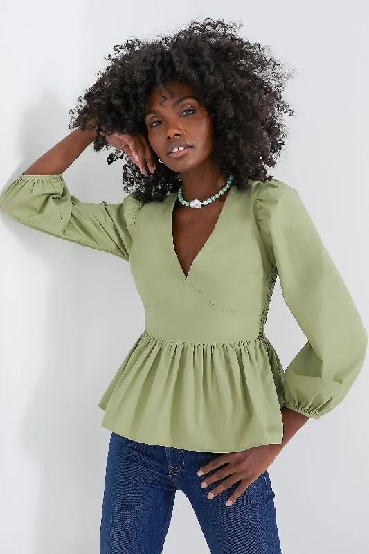 Sage Green Puff Sleeve Elaina Blouse