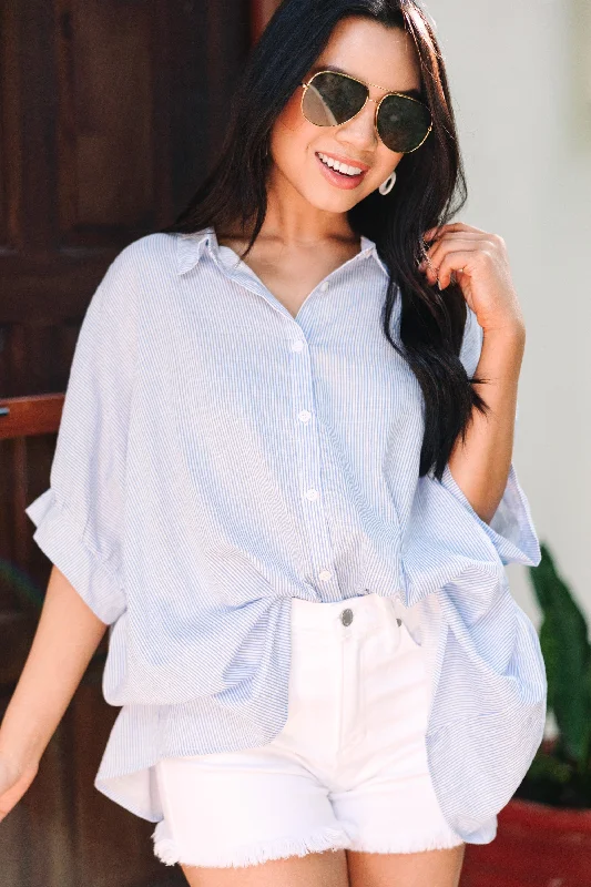 Get Going Blue Striped Button Down Top