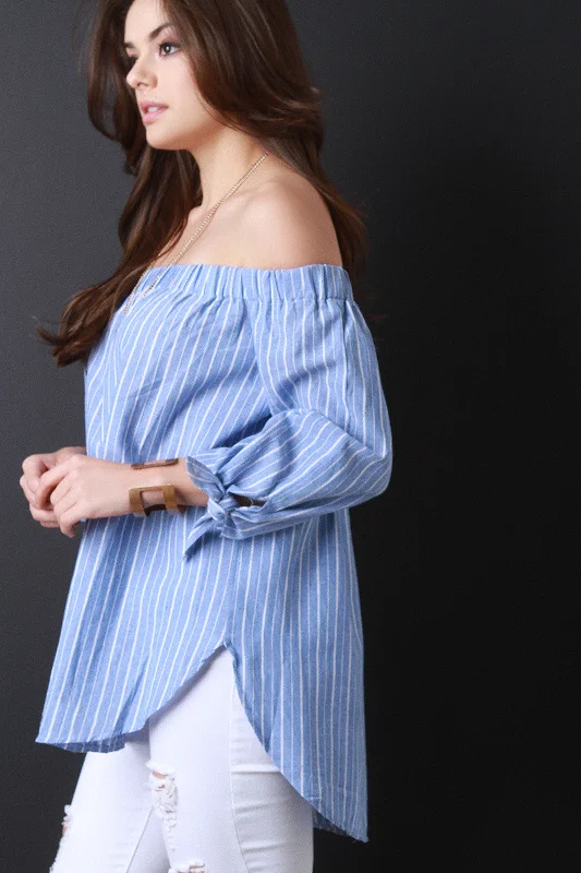 Off The Shoulder Striped High Low Hem Top