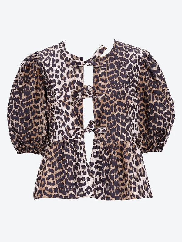 Ganni leopard Printed cotton poplin peplum blouse