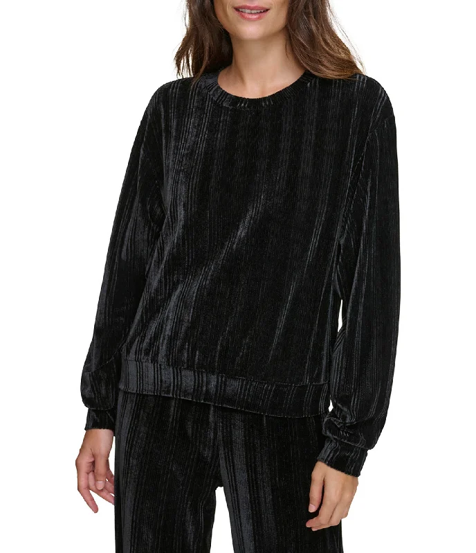 Ribbed Velvet Round Neck Long Sleeve Top