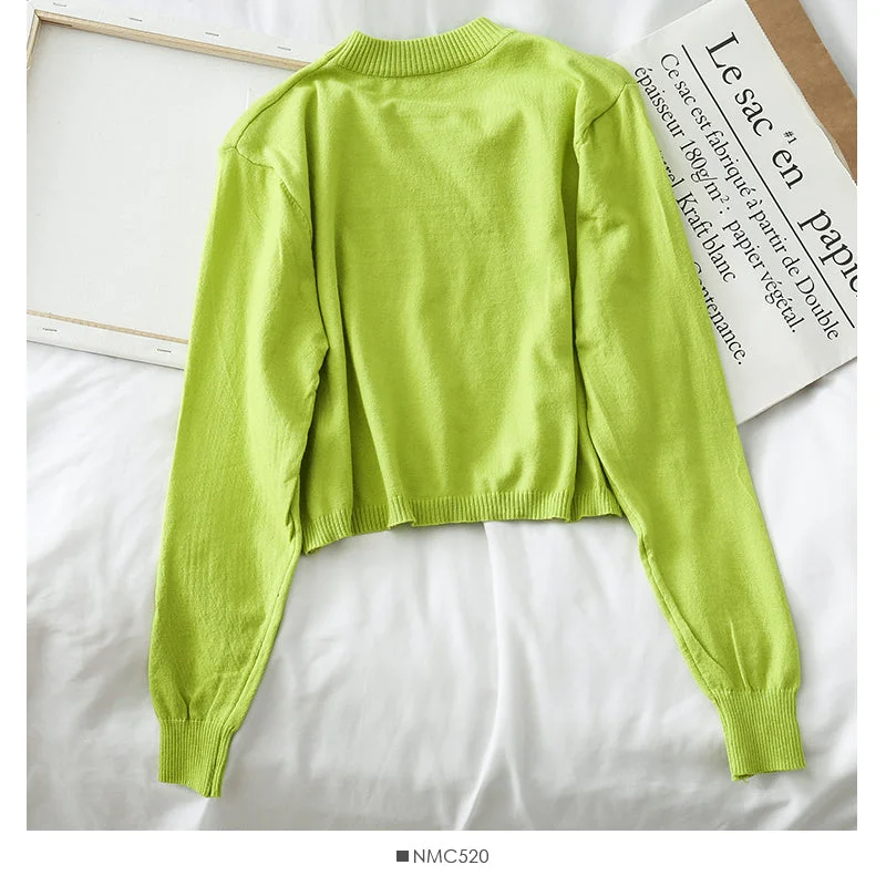 Candy color crew neck Pullover Sweater solid color versatile  1761