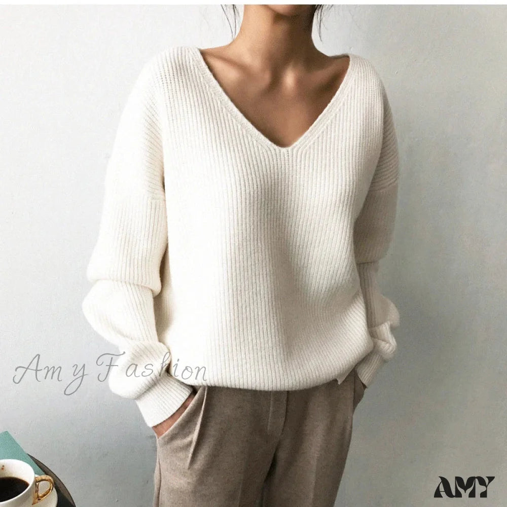 V Neck Women Oversized Knitted Fall 2024 Clothing Pullover Winter Autumn New Fashion Sweater