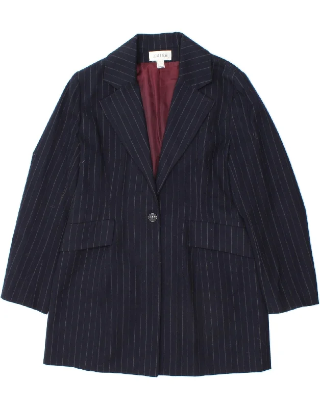 JOHN ROCHA Womens Longline Blazer Jacket UK 12 Medium Navy Blue Pinstripe