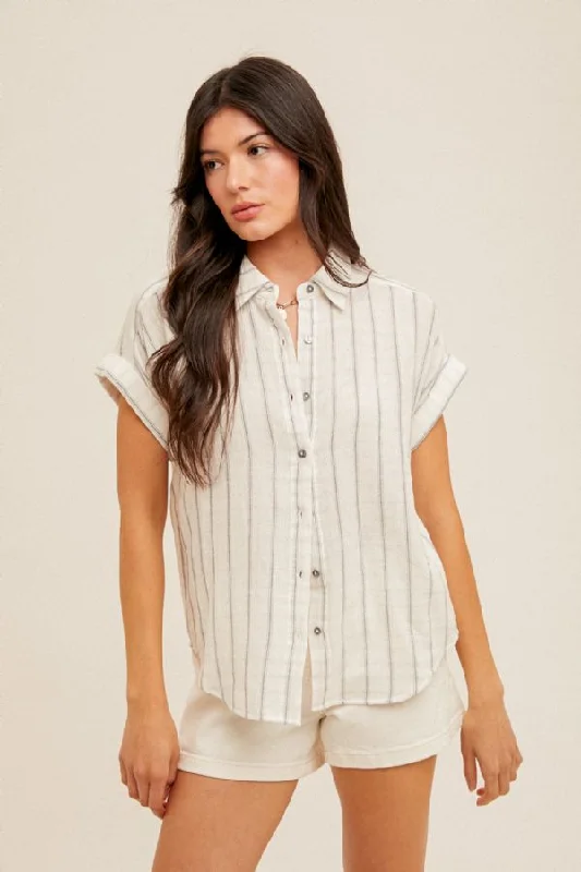 Stripe Short Sleeve Button Down Shirt