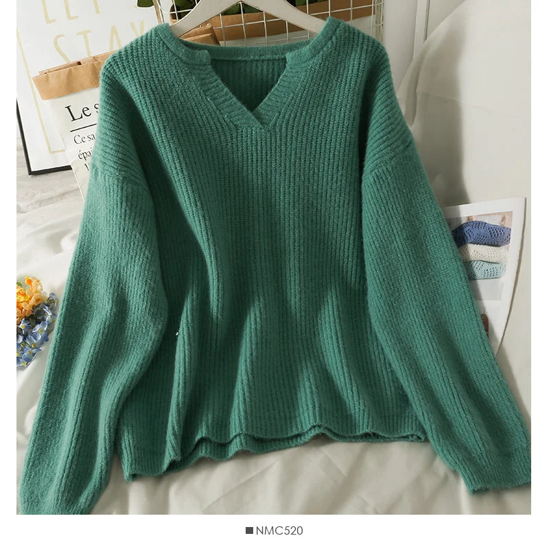 Korean version of thin, medium and long Pullover solid color sweater female  1786