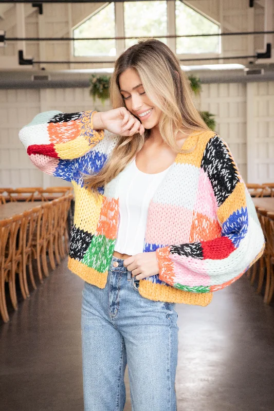 Cailey Colorblock Sweater Cardigan, Rainbow